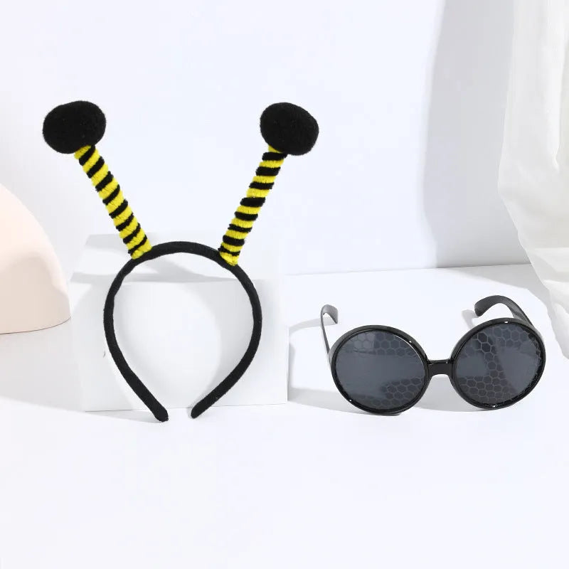 Yellow fabric bees costume headband and matching glasses set for dress up