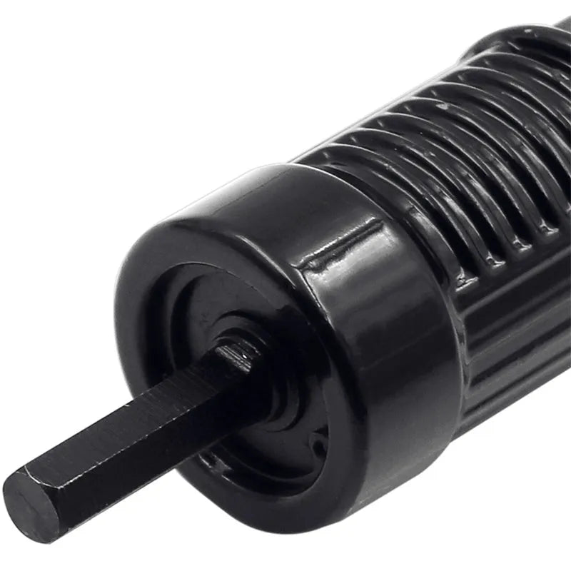 Black metal electric drill rivet gun measuring 173mm long with alloy steel forged head.