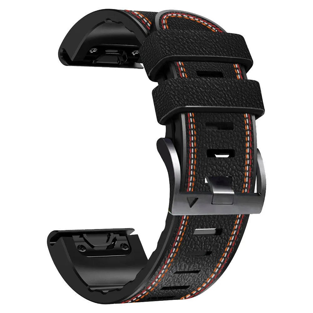 Silicone leather quick release watchband for Garmin Fenix 7X 6X 5X 7 6 5 in black 22mm or 26mm