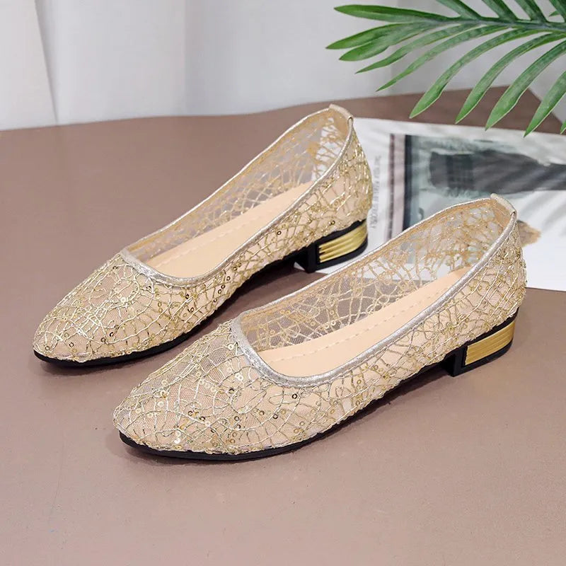 Low-cut women's summer casual flat Gommino shoes in silver with composite and microfiber upper