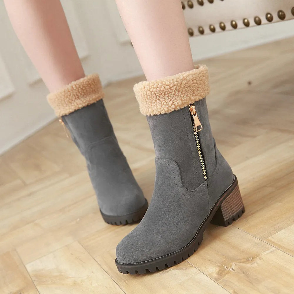 Men's winter snow boots with rubber sole and plush lining in black, gray, green, or orange colours