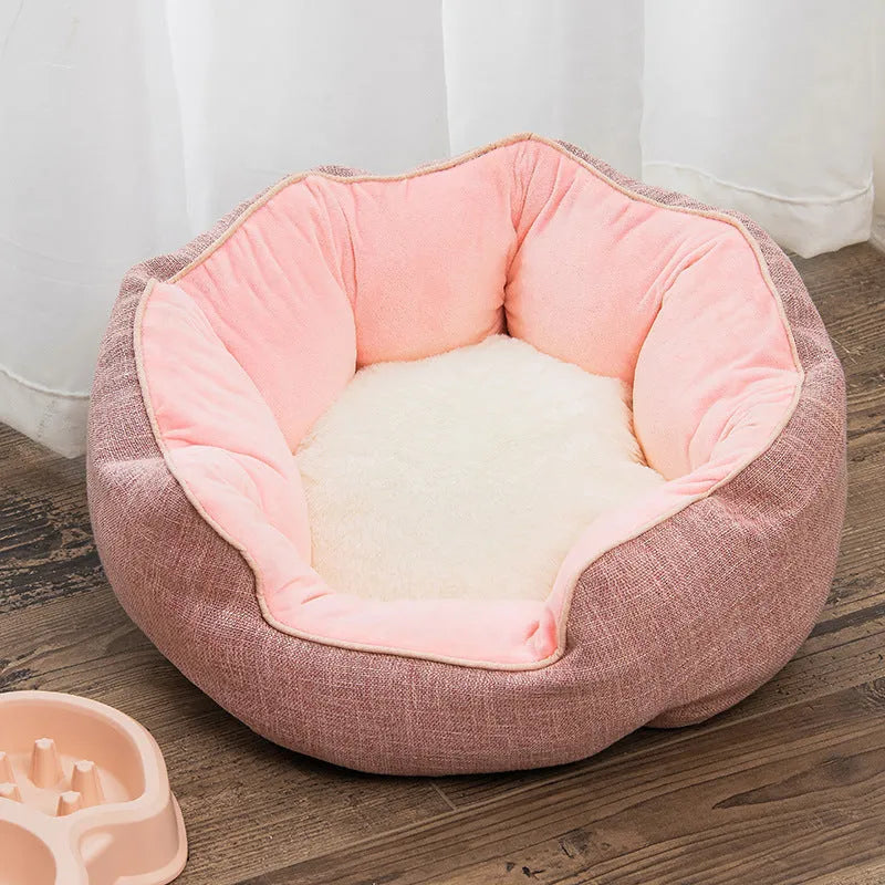 Warm winter pet bed octagonal shape with wool point design and removable mats in blue for cats and small dogs