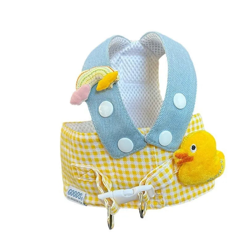 Pet harness and leash set with three-piece cat clothes outfit including hat