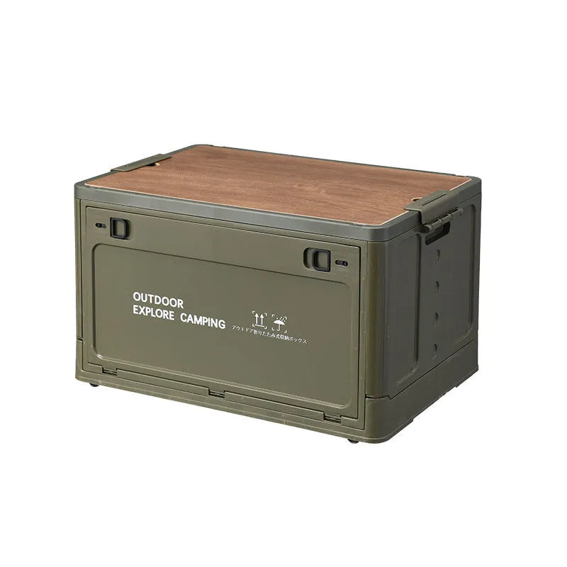 Large green plastic storage box with foldable design for household organisation