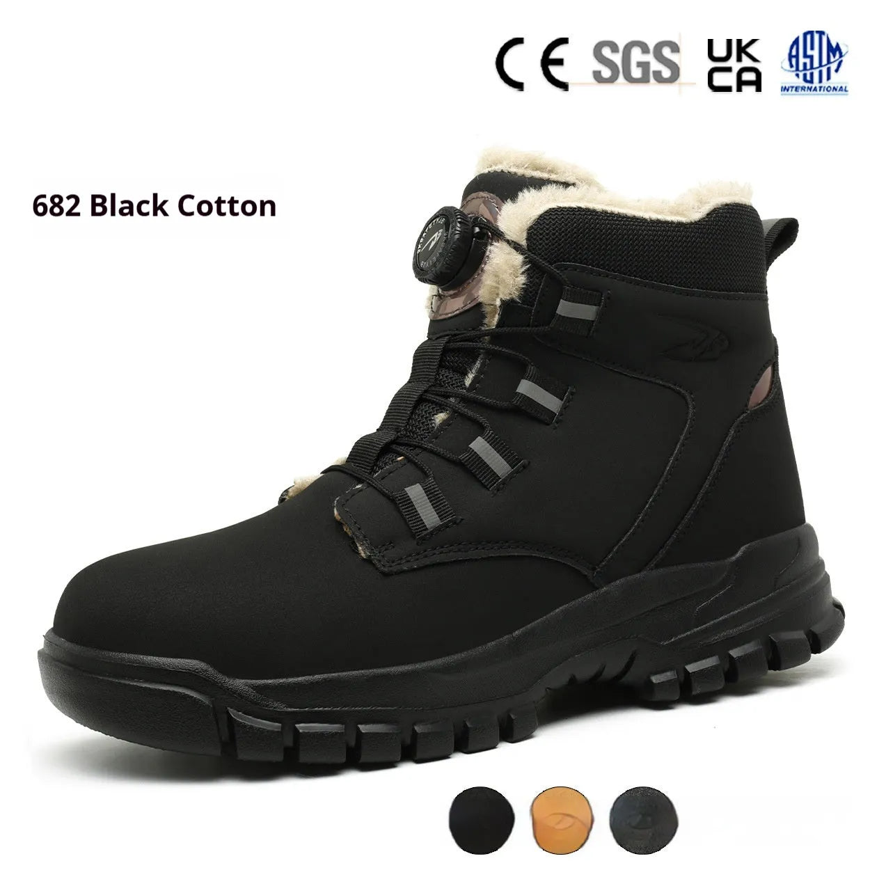 Leather upper and rubber sole lightweight safety shoes in black, yellow, and grey colour options.
