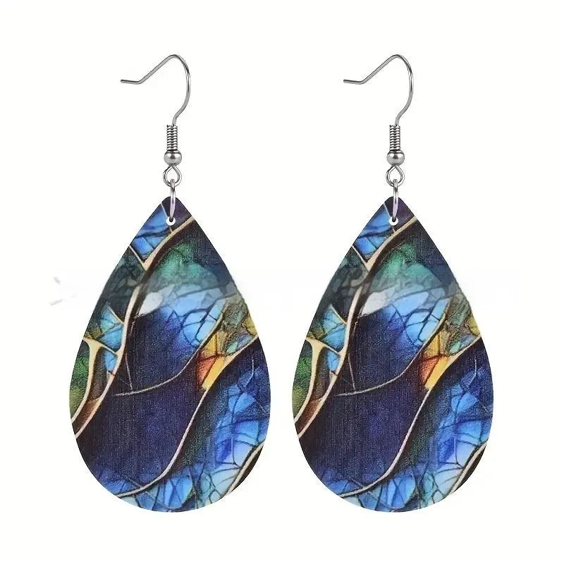 Acrylic flat branch knot drop earrings with printed patterns in various personality styles