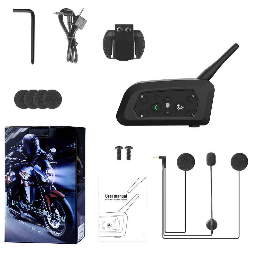 V6pro motorcycle helmet Bluetooth intercom unit with headset and mounting accessories
