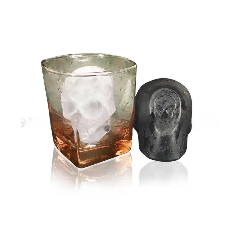 3D Halloween skull ice maker tray in food-grade silicone with skull mould cavities