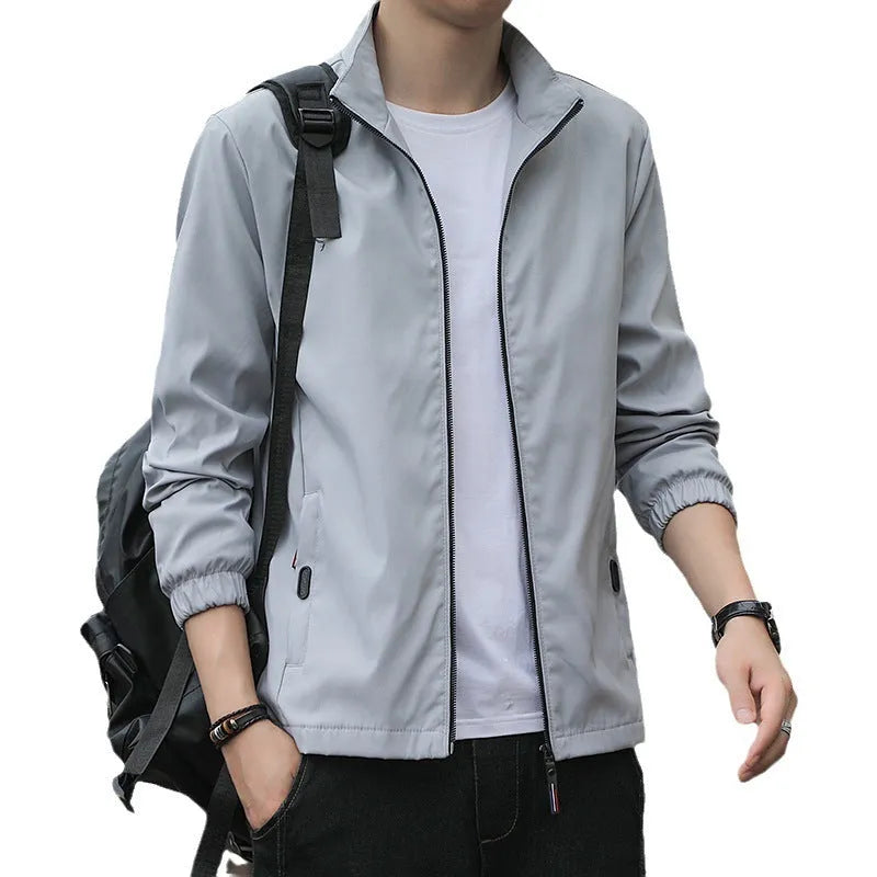 Korean-style loose fit autumn jacket in polyester blend fabric with zipper pockets