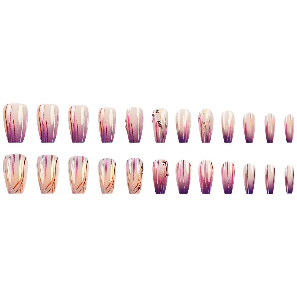 Magic purple line streamer gradient nail sticker set with starry sky pattern and jelly glue for short nails