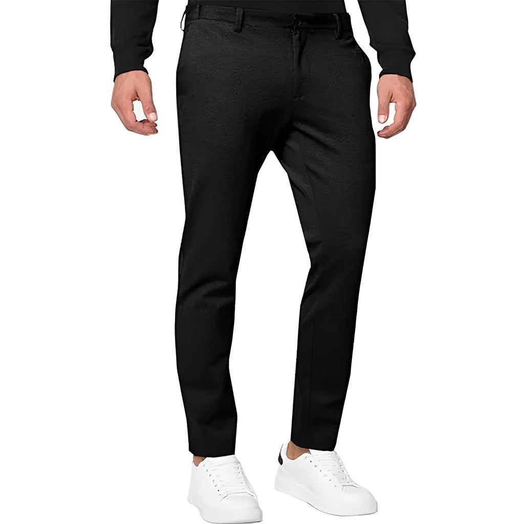 Men's chino slim-fit stretch pants in khaki with tapered leg and mid waist