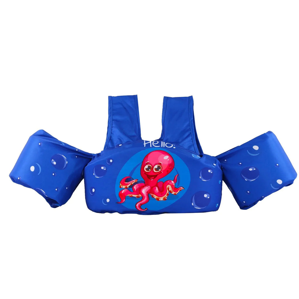 Cartoon children's swimsuit with lengthened arm swimming rings in various colourful patterns