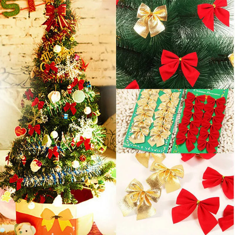 5cm polyester Christmas bow ornament in red gold silver colours for tree decoration