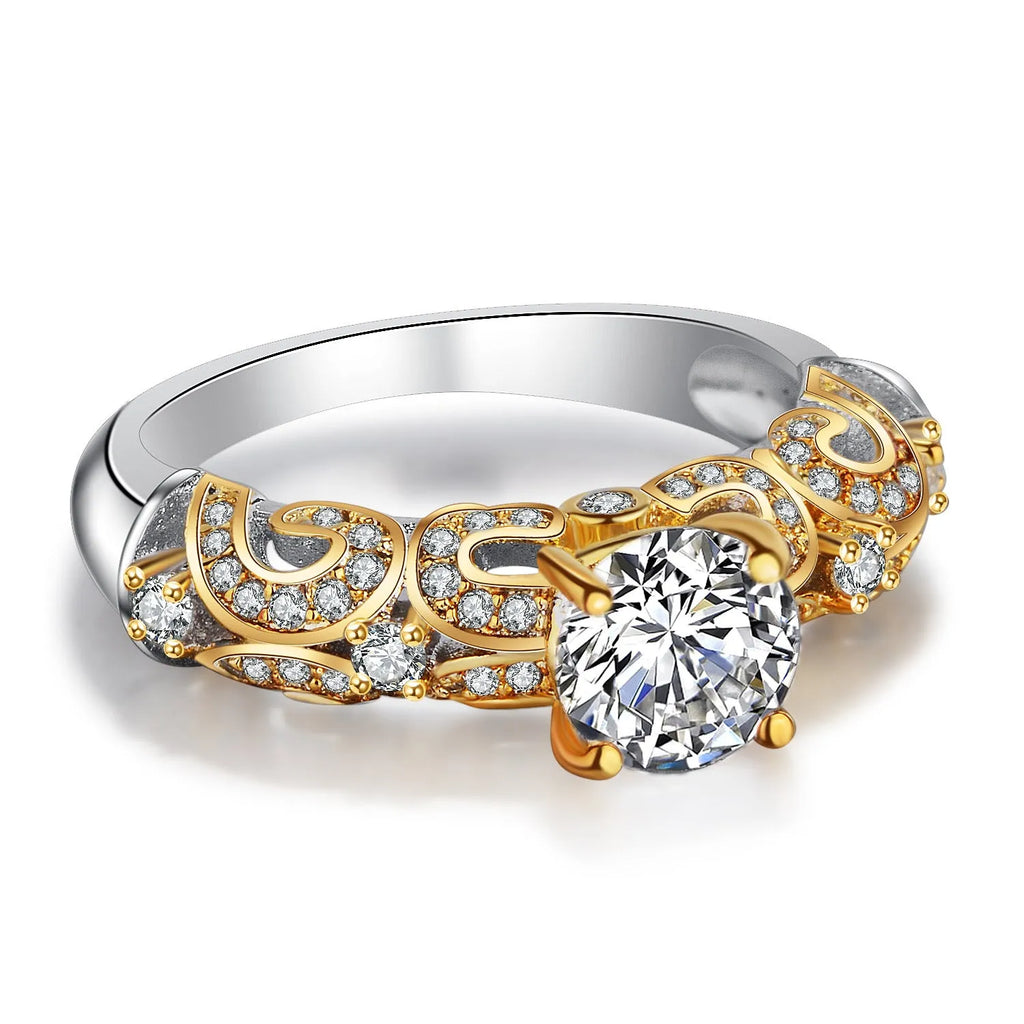 Four-claw inlay simulation diamond ring white copper gold-plated artificial gemstone US sizes 5-10 white gold colour