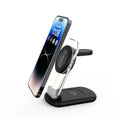 Transparent folding magnetic three-in-one wireless charger in black or white with QC3.0 fast charge