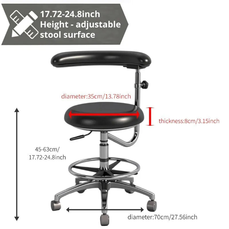 Black leather dental chair with height adjustment mechanism for clinical use