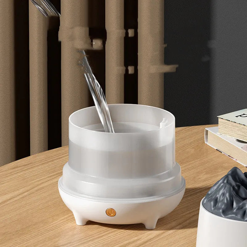 Volcano shaped humidifier with aromatherapy function in white or black colour