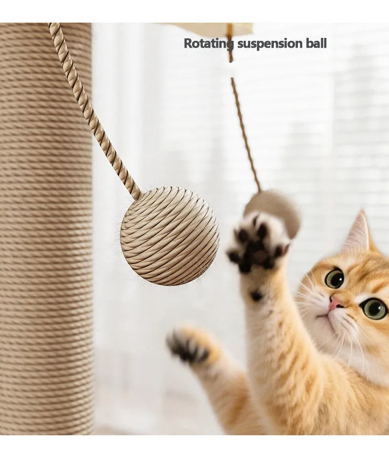 Scratch-resistant cat climbing frame toy with hanging ball in windmill design