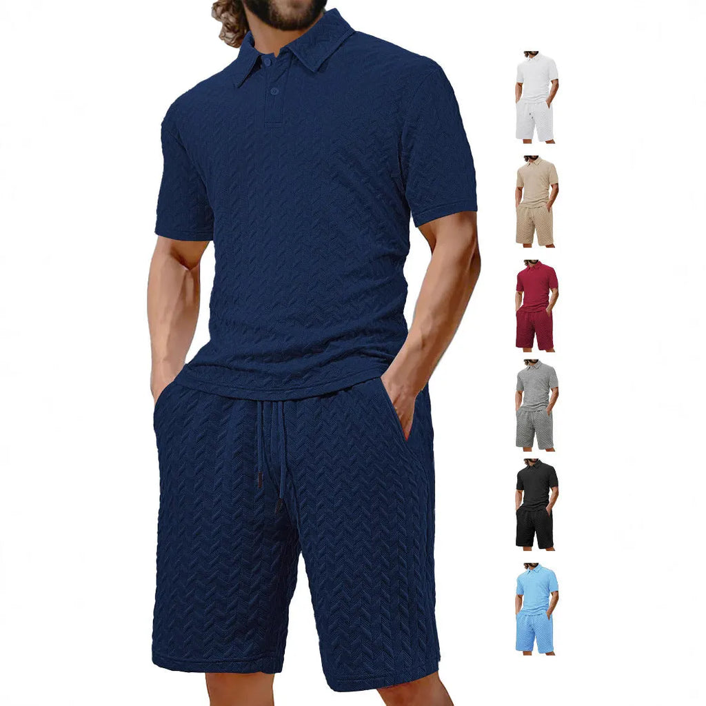 Summer lapels casual short sleeve men's shirt suit in polyester, available in multiple colours, size S-XXXL