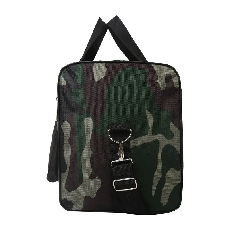 Camouflage pattern waterproof luggage bag with striped polyester lining showing under 20L capacity