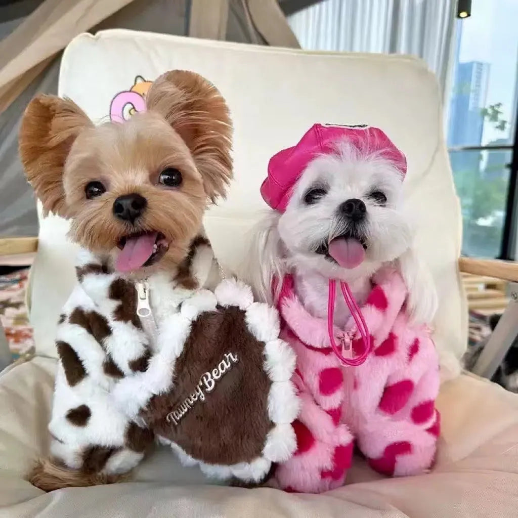 Polyester plush warm coat for small breed dogs in British style design