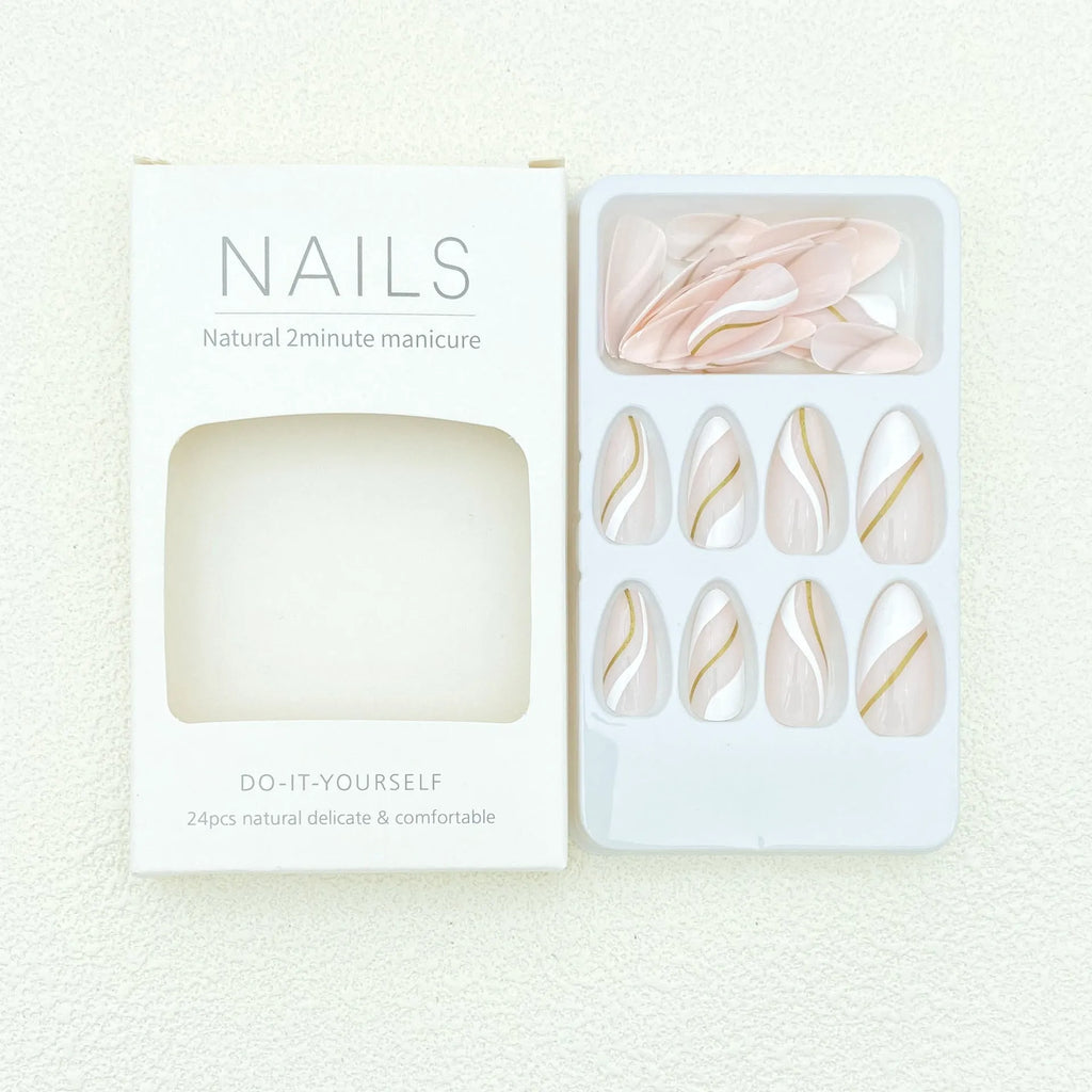 Golden Lines plaid pattern wearable nail stickers in JF0518 colour, medium drop shape