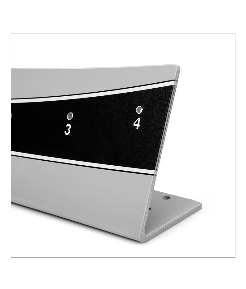 Adjustable golf putter trajectory balance simulator made from white PVC with a push rod balancer