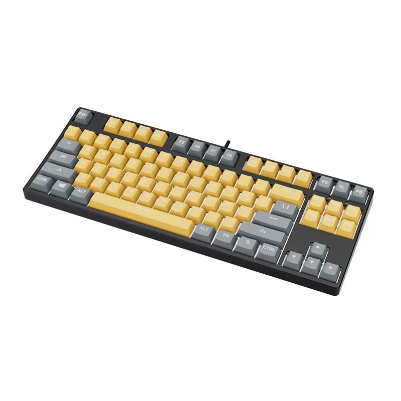 87-key wired mechanical gaming keyboard with colourful keycaps on a metal frame, shown with key puller and cable.