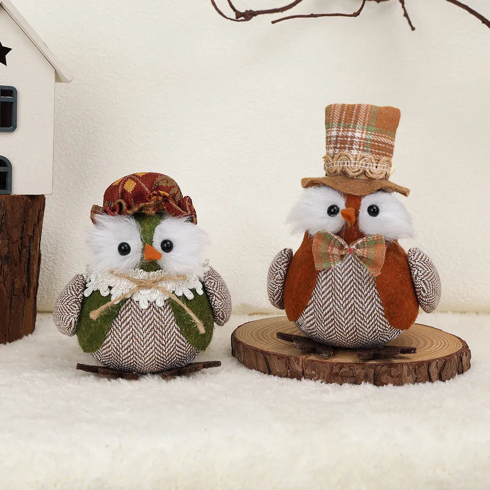 Green and orange polyester cloth owl harvest bird pendant ornament for Thanksgiving decoration.
