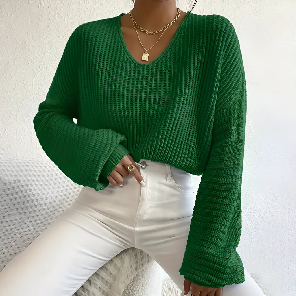 Solid colour long sleeve pullover for women in polyester, shown in available colours