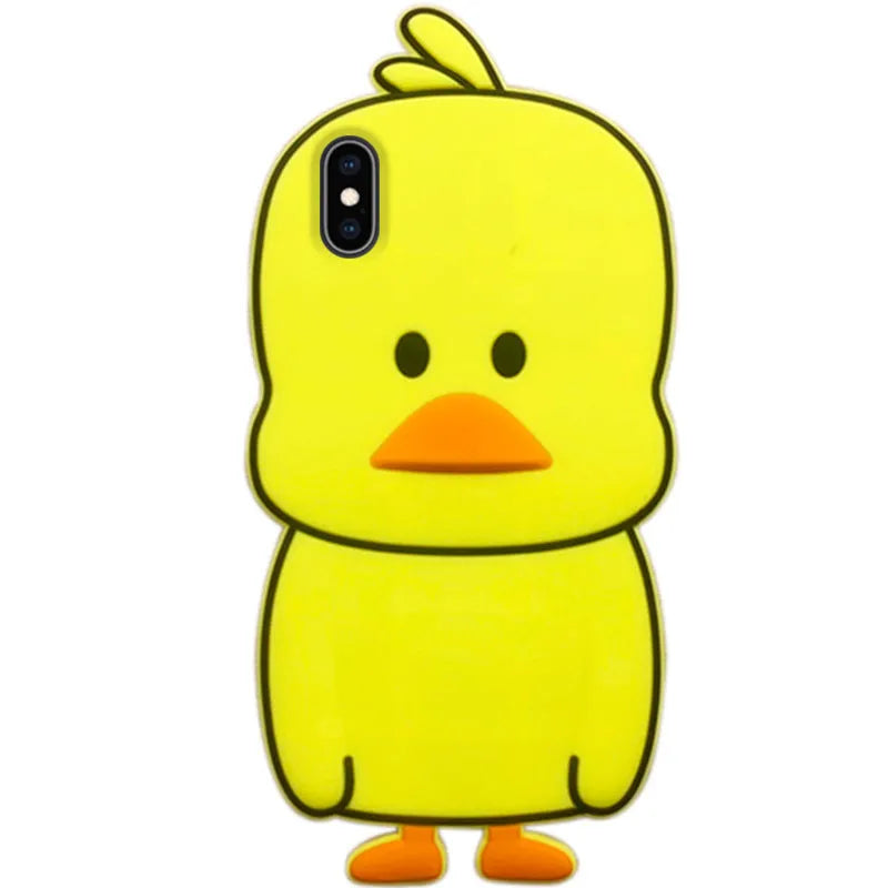 Green and yellow cartoon animal silicone back cover case for Apple iPhone models.