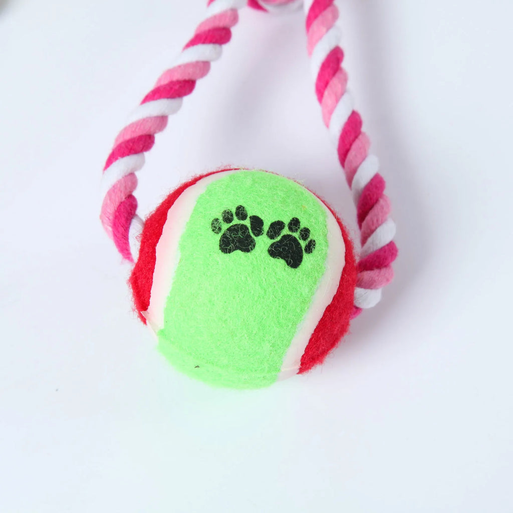 Cotton string dog toy for medium large dogs measuring approximately 38cm in red white colour combination