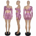 Women's two-piece dress set with hollow-out sleeveless top and short skirt in four colour options