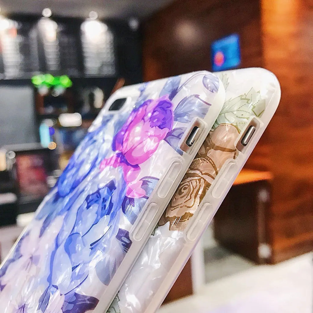 Dream Shell soft TPU phone case for iPhone with rose flower back pattern in brown colour