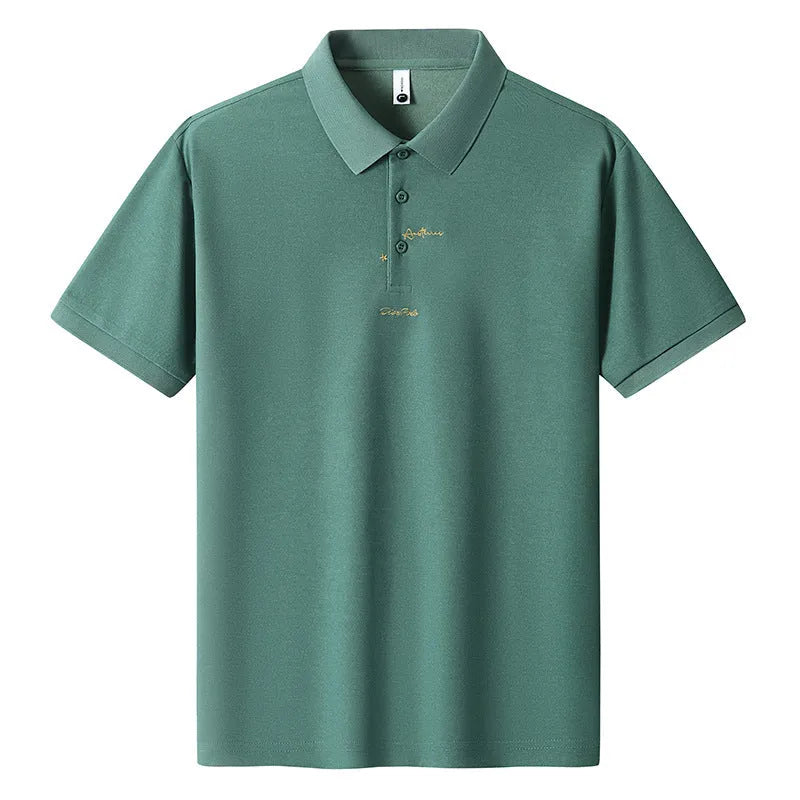 Men's loose fit cotton T-shirt with a letter pattern, shown in one of six available colours.