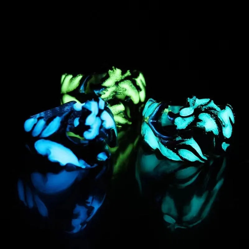 Adjustable opening Chinese dragon pattern ring in blue green colour with archaism silver electroplated finish