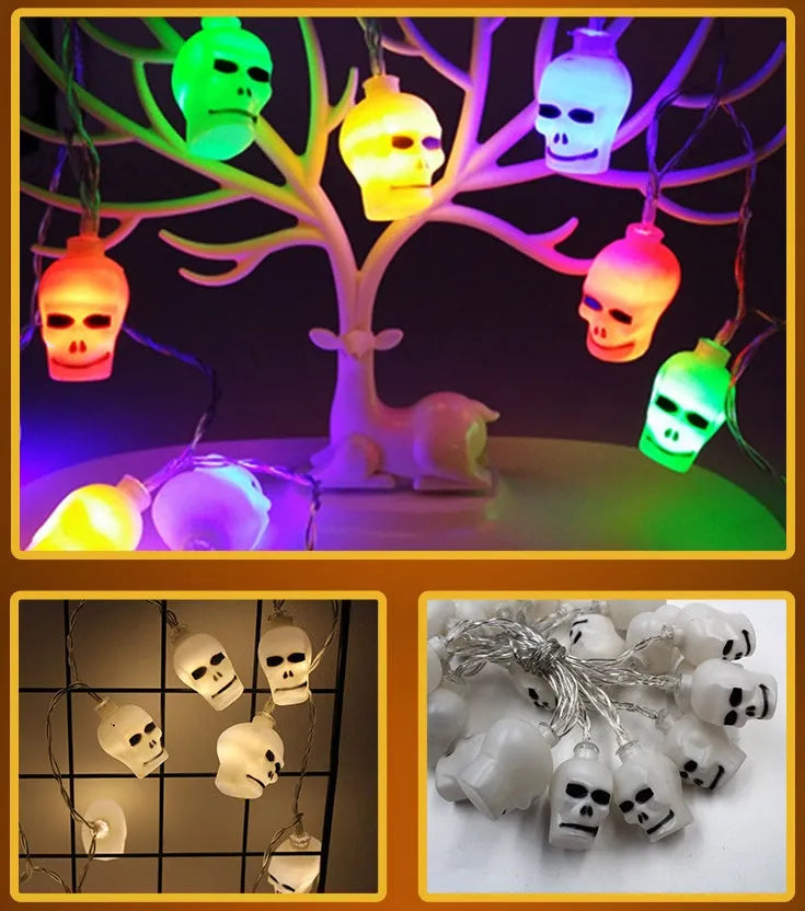 Halloween LED string lights with pumpkin, ghost, bat, and spider pendants measuring 1.2 metres