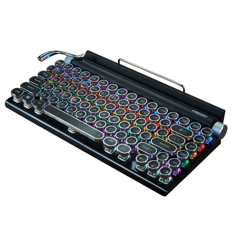 Black Dot retro typewriter mechanical keyboard with backlit keys on metal base