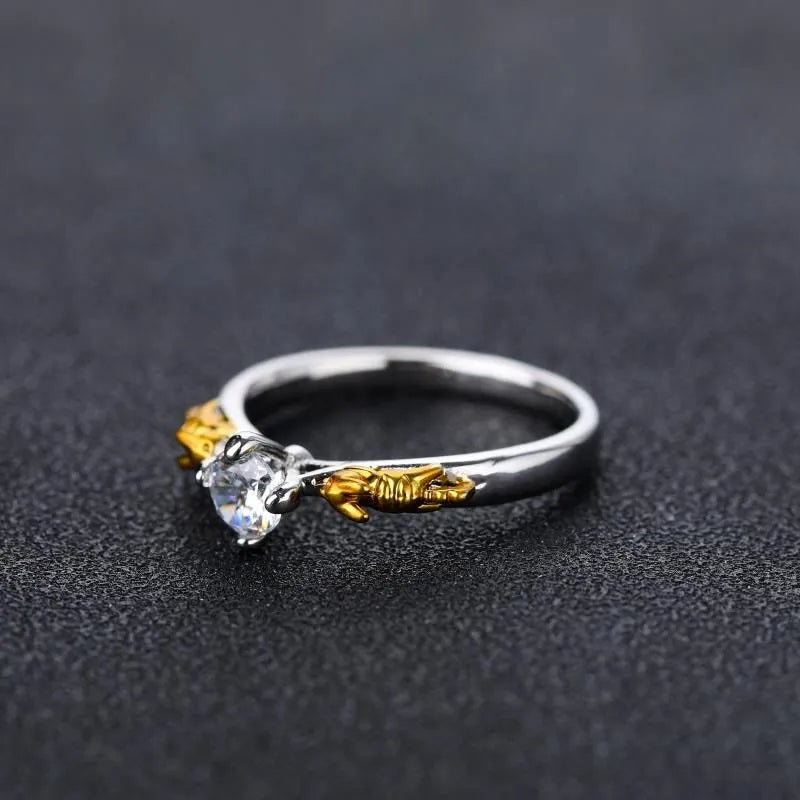 Copper crystal crown ring in black gold colour showing crown modelling design