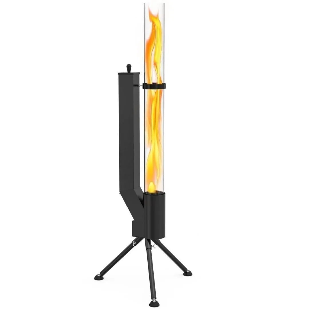 Vertical iron rocket furnace wood burning stove for courtyard heating.