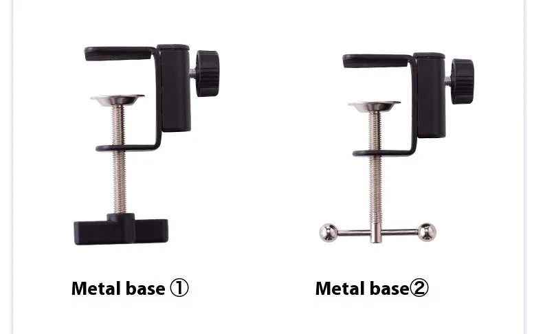 Black foldable metal cantilever bracket holding a tablet on a desktop