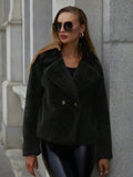 Women's short faux fur coat in loose style with regular sleeves shown in rose red colour