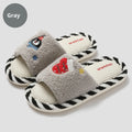 Breathable sweat-absorbent fluffy home slippers with plush upper and PVC sole in colours black, blue, gray and white