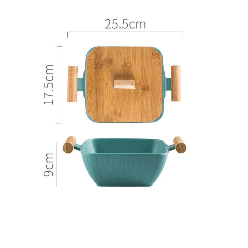 Modern irregular shaped porcelain ceramic bowl with matching lid in choice of four colours