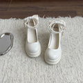 Women's beige chunky heel Mary Jane shoes with round toe and shallow vamp on a white background