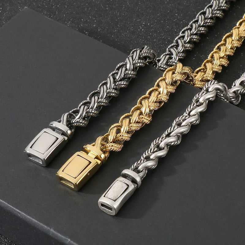 Men's titanium steel keel chain necklace with antique silver finish and large hemp flower links