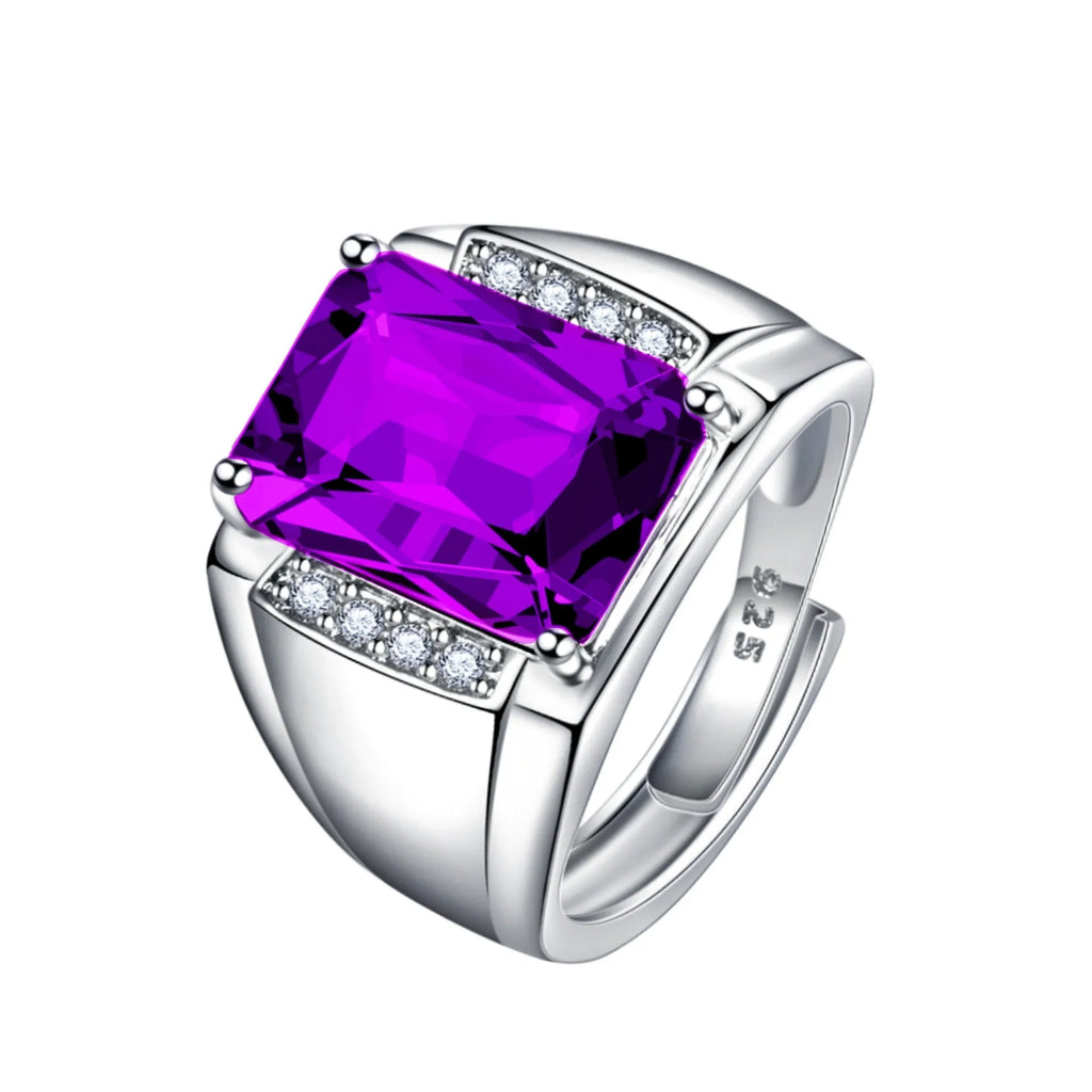 Open Brazil natural amethyst coloured adjustable copper ring with geometry setting