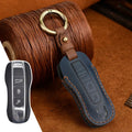 Genuine cowhide leather Porsche key cover with retro bag buckle in blue or brown colour