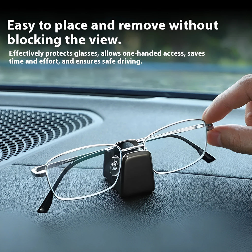Zinc alloy car dashboard glasses holder in four colours measuring 3.7x3.2x2.5 cm