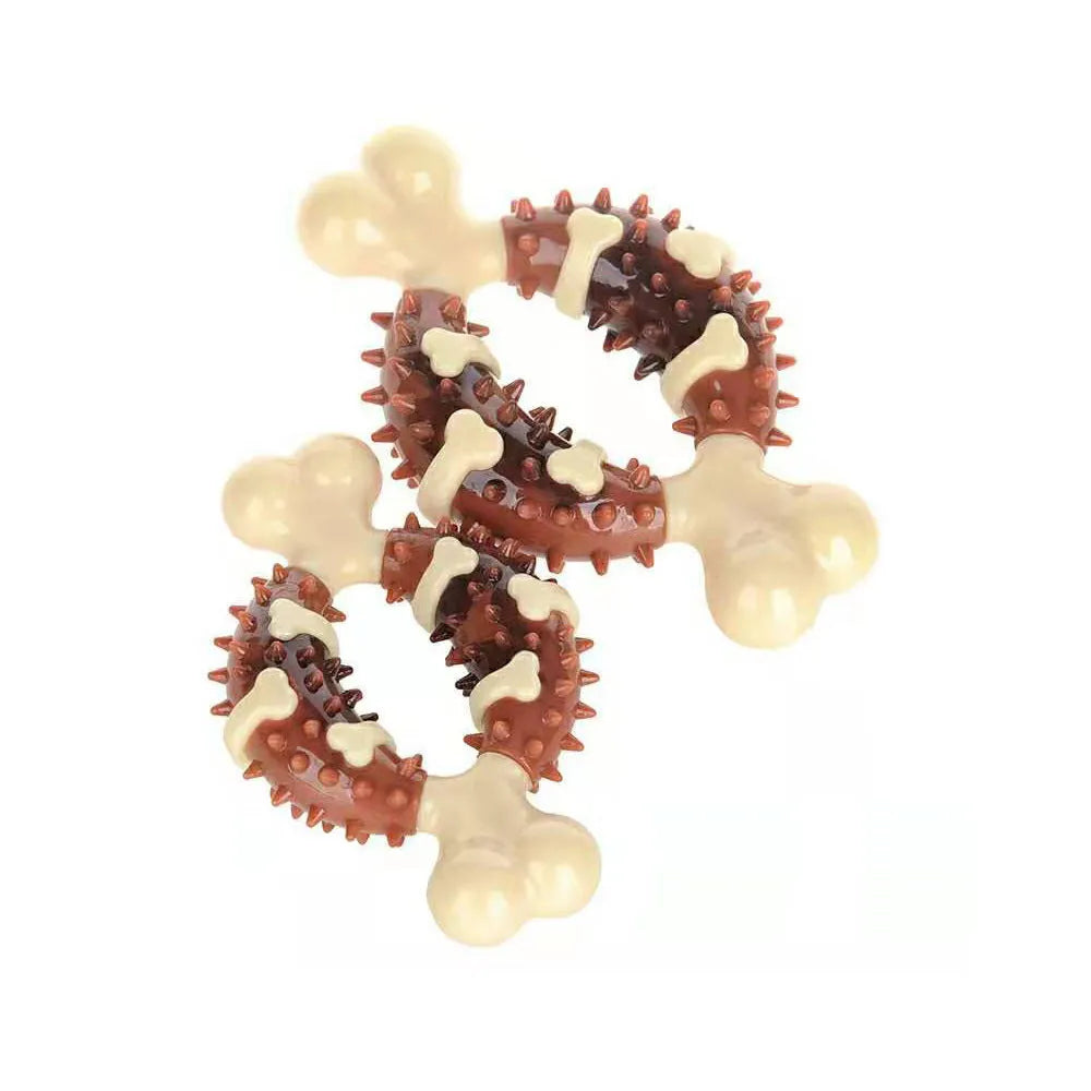 Natural rubber bone-shaped dog molar toy for teeth grinding and anxiety relief in two size options